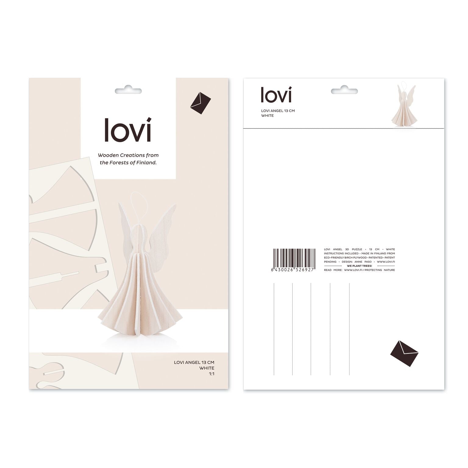 Angel by Lovi L size card. Color white