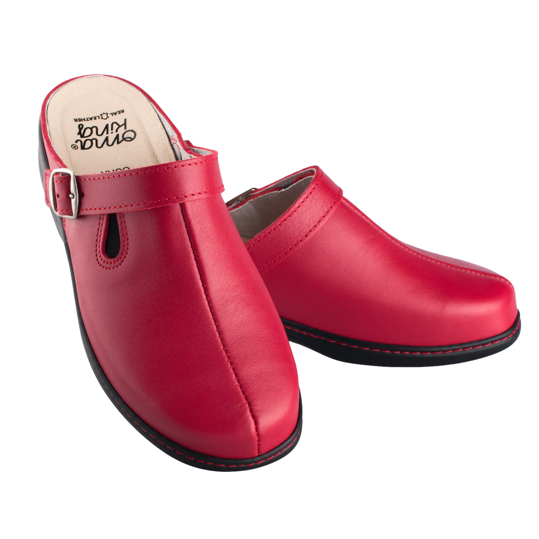 Leather mules SELMA RED